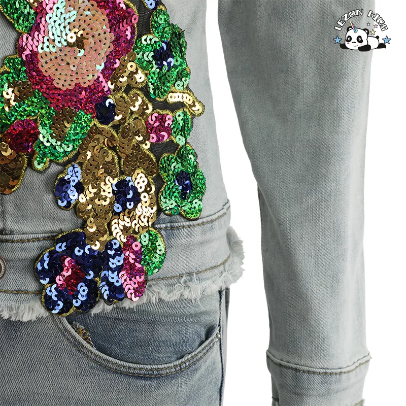 LEZONKIDS - OEM Customizable New Denim Sequin Women Clothing Sets Two Piece Made in China